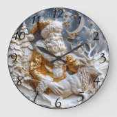 Santa und Reindeer Charm Große Wanduhr (Vorderseite)