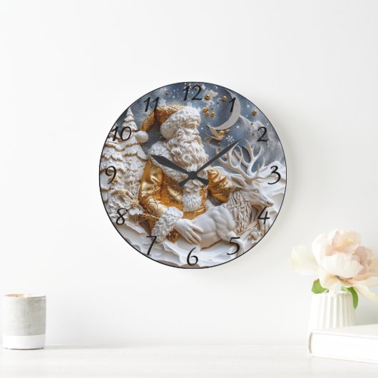 Santa und Reindeer Charm Große Wanduhr (Zuhause)