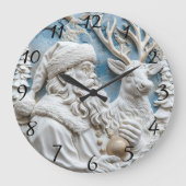 Santa und Reindeer Charm Große Wanduhr (Vorderseite)