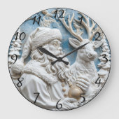 Santa und Reindeer Charm Große Wanduhr (Vorderseite)