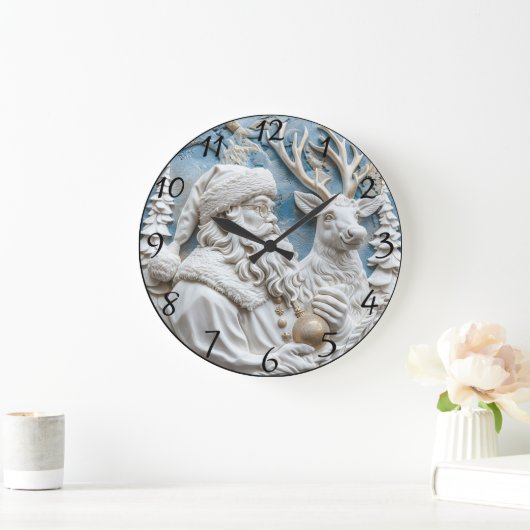 Santa und Reindeer Charm Große Wanduhr (Zuhause)