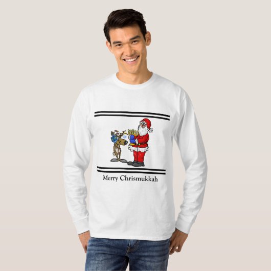 Santa und Reindeer Chrismukkah T - Shirt (Vorne ganz)