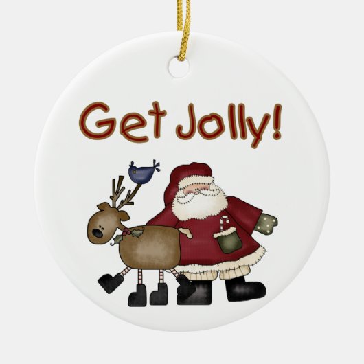 Santa und Reindeer erhalten Jolly Ornament (Vorne)