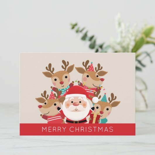 Santa und Reindeer Flat Frohe Weihnachten (Stehend Vorderseite)