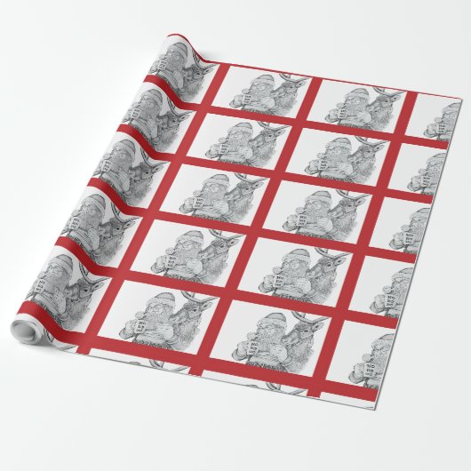 Santa und Reindeer Geschenkpapier (Ungerollt)