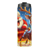 Santa und Reindeer in Sleigh Thermosbecher (Vorderseite)