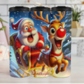 Santa und Reindeer in Sleigh Thermosbecher