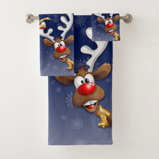 Santa und Reindeer Merry Christmassy Happy Cartoon Badhandtuch Set (Insitu)