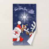 Santa und Reindeer Merry Christmassy Happy Cartoon Badhandtuch Set (Handtuch)