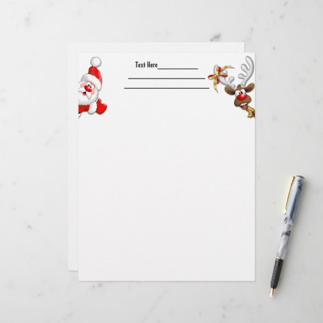 Santa und Reindeer Merry Christmassy Happy Cartoon Briefbogen (Vorderseite/Rückseite Beispiel)