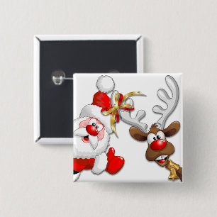 Santa und Reindeer Merry Christmassy Happy Cartoon Button