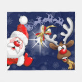 Santa und Reindeer Merry Christmassy Happy Cartoon Fleecedecke (Vorderseite (Horizontal))