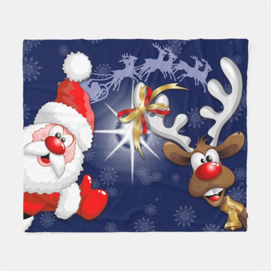 Santa und Reindeer Merry Christmassy Happy Cartoon Fleecedecke (Vorderseite (Horizontal))