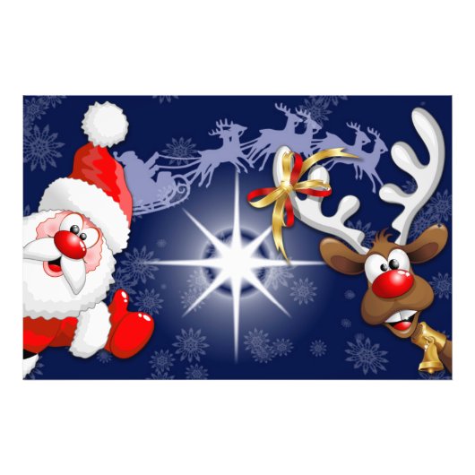 Santa und Reindeer Merry Christmassy Happy Cartoon Fotodruck (Vorne)