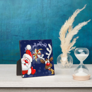 Santa und Reindeer Merry Christmassy Happy Cartoon Fotoplatte