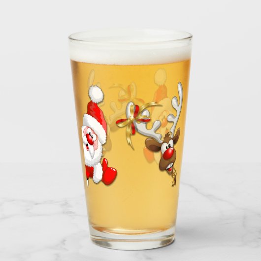 Santa und Reindeer Merry Christmassy Happy Cartoon Glas (Vorne (Gefüllt))