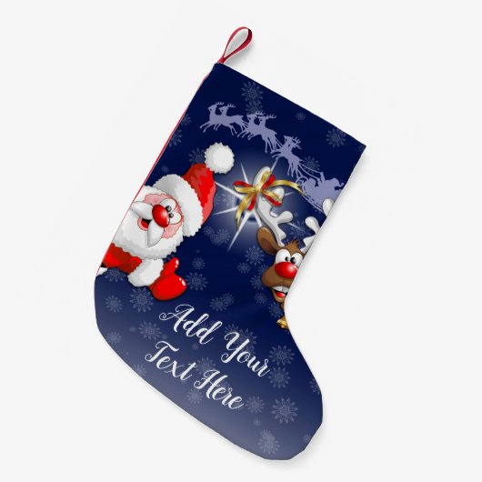 Santa und Reindeer Merry Christmassy Happy Cartoon Kleiner Weihnachtsstrumpf (Vorderansicht (hängend))