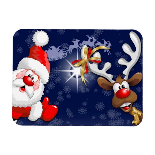Santa und Reindeer Merry Christmassy Happy Cartoon Magnet (Horizontal)