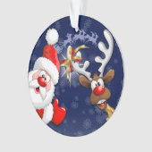 Santa und Reindeer Merry Christmassy Happy Cartoon Ornament (Vorderseite)