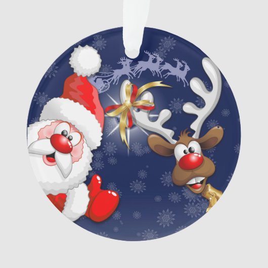 Santa und Reindeer Merry Christmassy Happy Cartoon Ornament (Vorderseite)