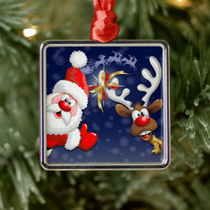 Santa und Reindeer Merry Christmassy Happy Cartoon Ornament Aus Metall