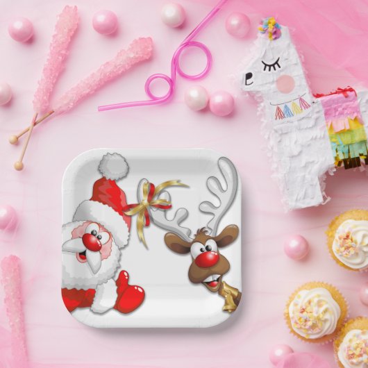 Santa und Reindeer Merry Christmassy Happy Cartoon Pappteller (Party)