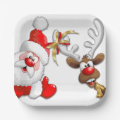 Santa und Reindeer Merry Christmassy Happy Cartoon Pappteller (Vorderseite)