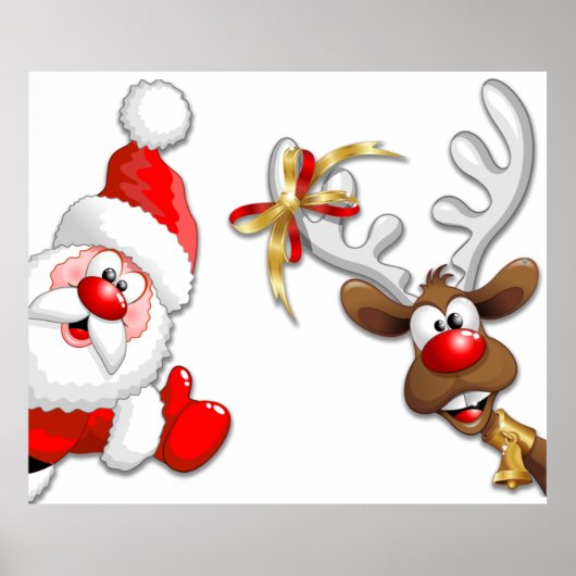 Santa und Reindeer Merry Christmassy Happy Cartoon Poster (Vorne)