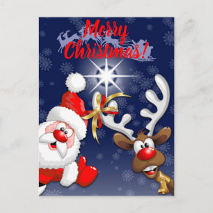 Santa und Reindeer Merry Christmassy Happy Cartoon Postkarte