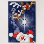 Santa und Reindeer Merry Christmassy Happy Cartoon Puzzle (Vertikal)