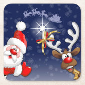 Santa und Reindeer Merry Christmassy Happy Cartoon Rechteckiger Pappuntersetzer (Vorderseite)