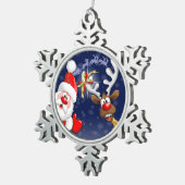 Santa und Reindeer Merry Christmassy Happy Cartoon Schneeflocken Zinn-Ornament (Rechts)