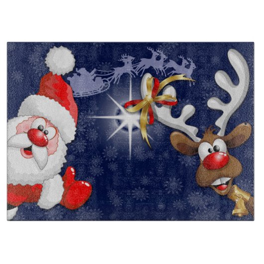 Santa und Reindeer Merry Christmassy Happy Cartoon Schneidebrett (Vorderseite)