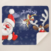 Santa und Reindeer Merry Christmassy Happy Cartoon Sherpadecke (Vorderseite (Horizontal))