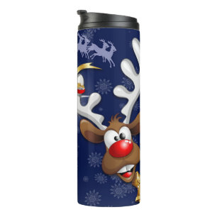 Santa und Reindeer Merry Christmassy Happy Cartoon Thermosbecher