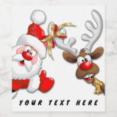 Santa und Reindeer Merry Christmassy Happy Cartoon Weinetikett (Einzelnes Label)