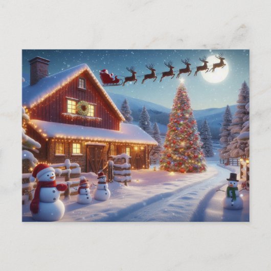 Santa und Reindeer Postkarte (Vorderseite)