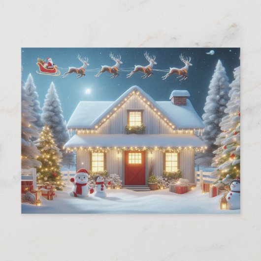 Santa und Reindeer Postkarte (Vorderseite)