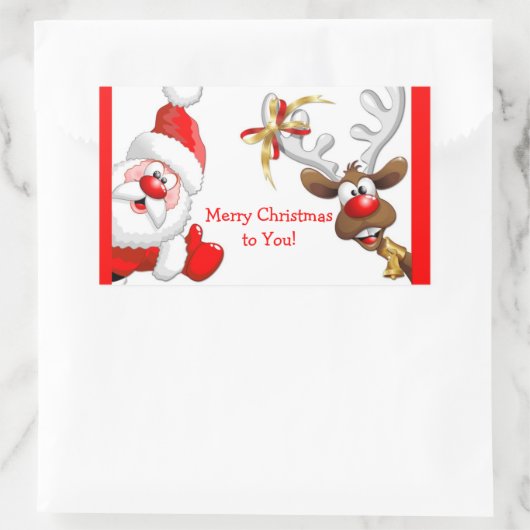 Santa und Reindeer Rechteckiger Aufkleber (Tasche)