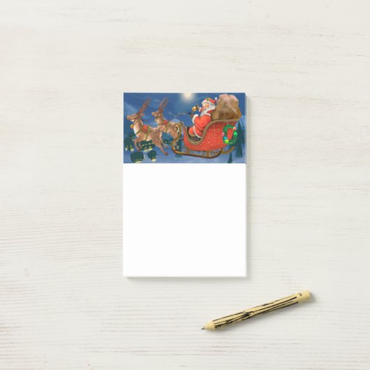 Santa und Reindeer Sleigh Post-it Notes Klebezettel (Auf Schreibtisch)