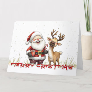 Santa und Rentier im festlichen Cartoon-Stil Karte