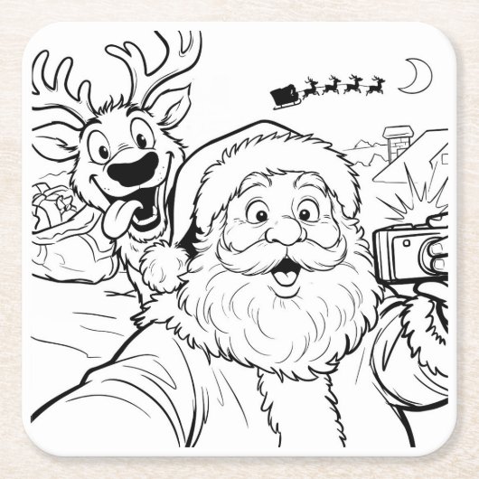 Santa und Rentier Selfie Untersetzer (Vorderseite)