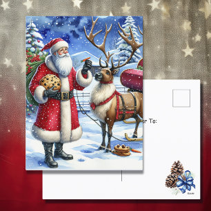 Santa und Rentiere an Heiligabend Feiertagspostkarte