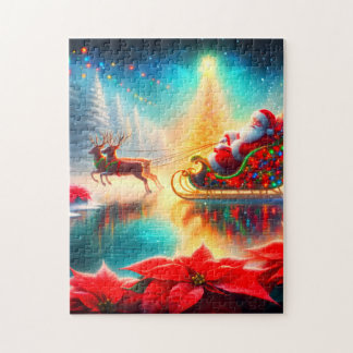 Santa und Rentiere auf einem zugefrorenen Teich au Puzzle