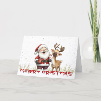 Santa und Rentiere im festlichen Cartoon-Stil Karte