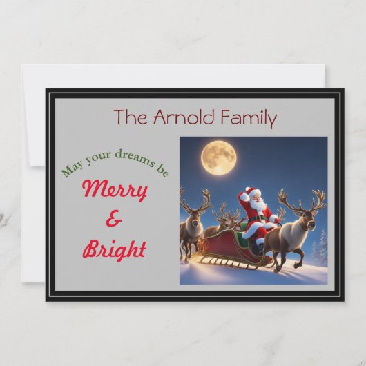 Santa und Rentiere mit Vollmond Feiertagskarte (Vorderseite)