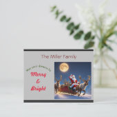 Santa und Rentiere mit Vollmond Feiertagspostkarte (Stehend Vorderseite)