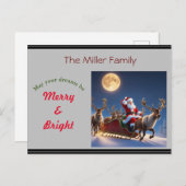 Santa und Rentiere mit Vollmond Feiertagspostkarte (Vorne/Hinten)