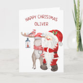 Santa und Rentiere Personalisierte Kinder Feiertagskarte (Vorderseite)