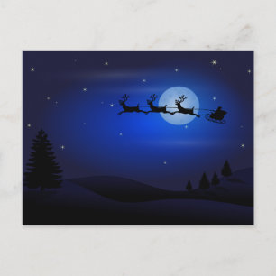 Santa und Rentiere Silhouette gegen Vollmond Feiertagspostkarte